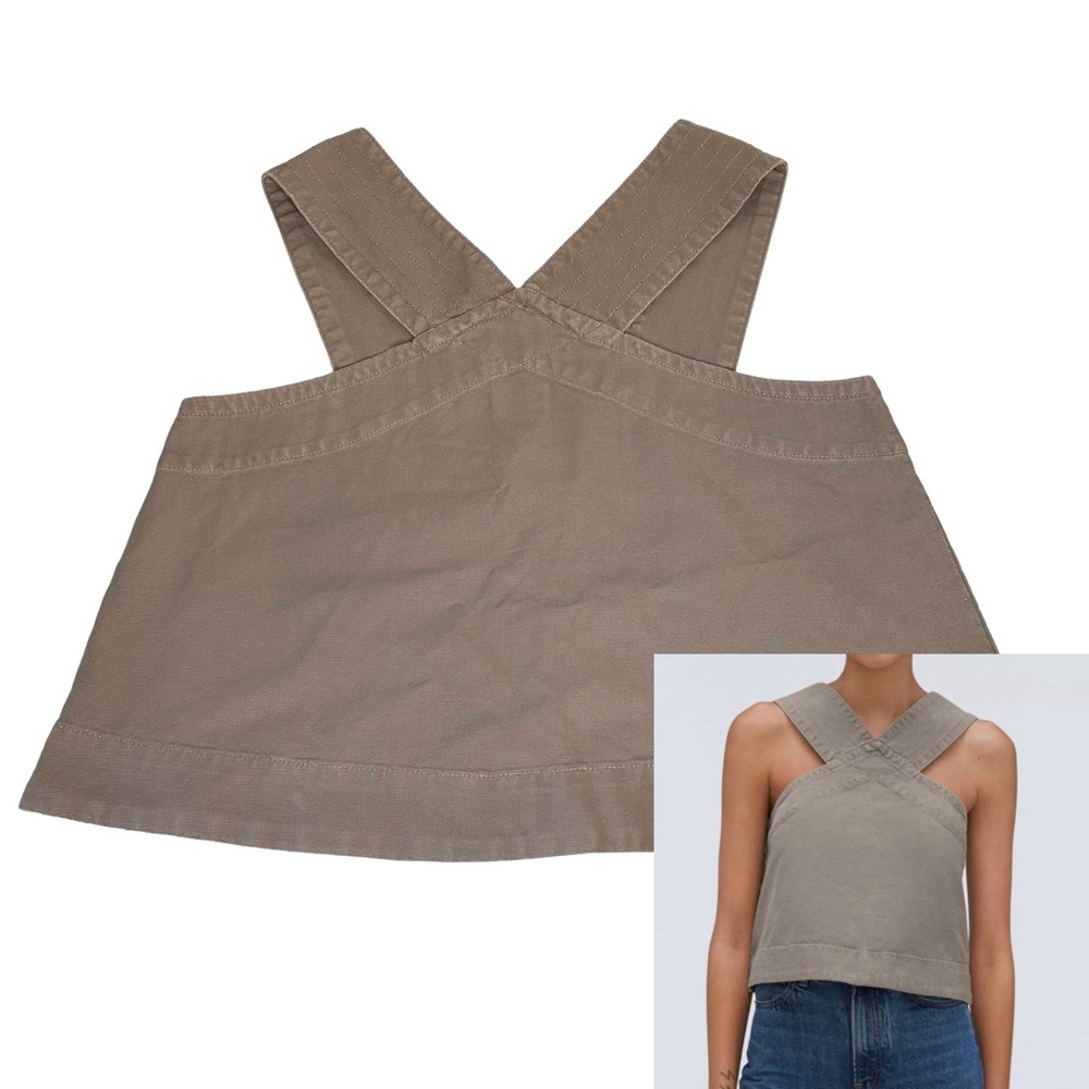 EVERLANE Women's Size M Clay Brown The Cross Front Apron Minimalist Crop Top NWT